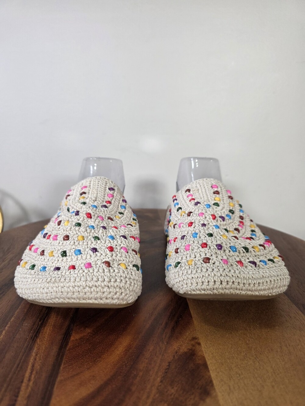 The Sak Bolinas Crochet Clogs Ecru Multi Beaded Mules Slides Boho Size 9 - Picture 4 of 14